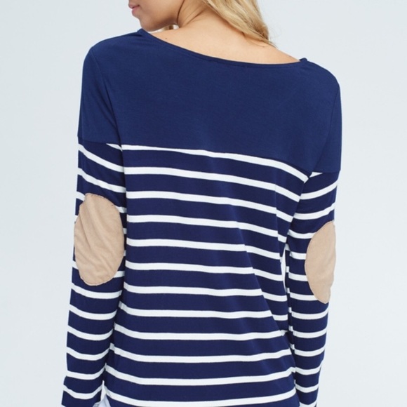 NEW Papermoon suede elbow patch stripe top shirt - Picture 4 of 4